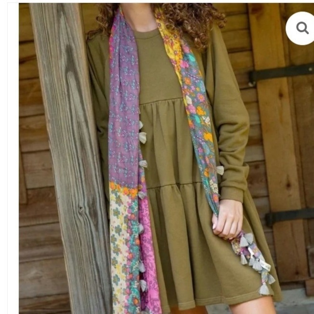 Natural Life Olive Drab Green Tiered Mini‎ Boho Hippie Cottagecore Dress L/XL